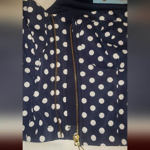 Tatyana Dasha Retro Pinup Navy Blue White Polka Dot ZipUp Bustier Bra Tank Top - Picture 7 of 9